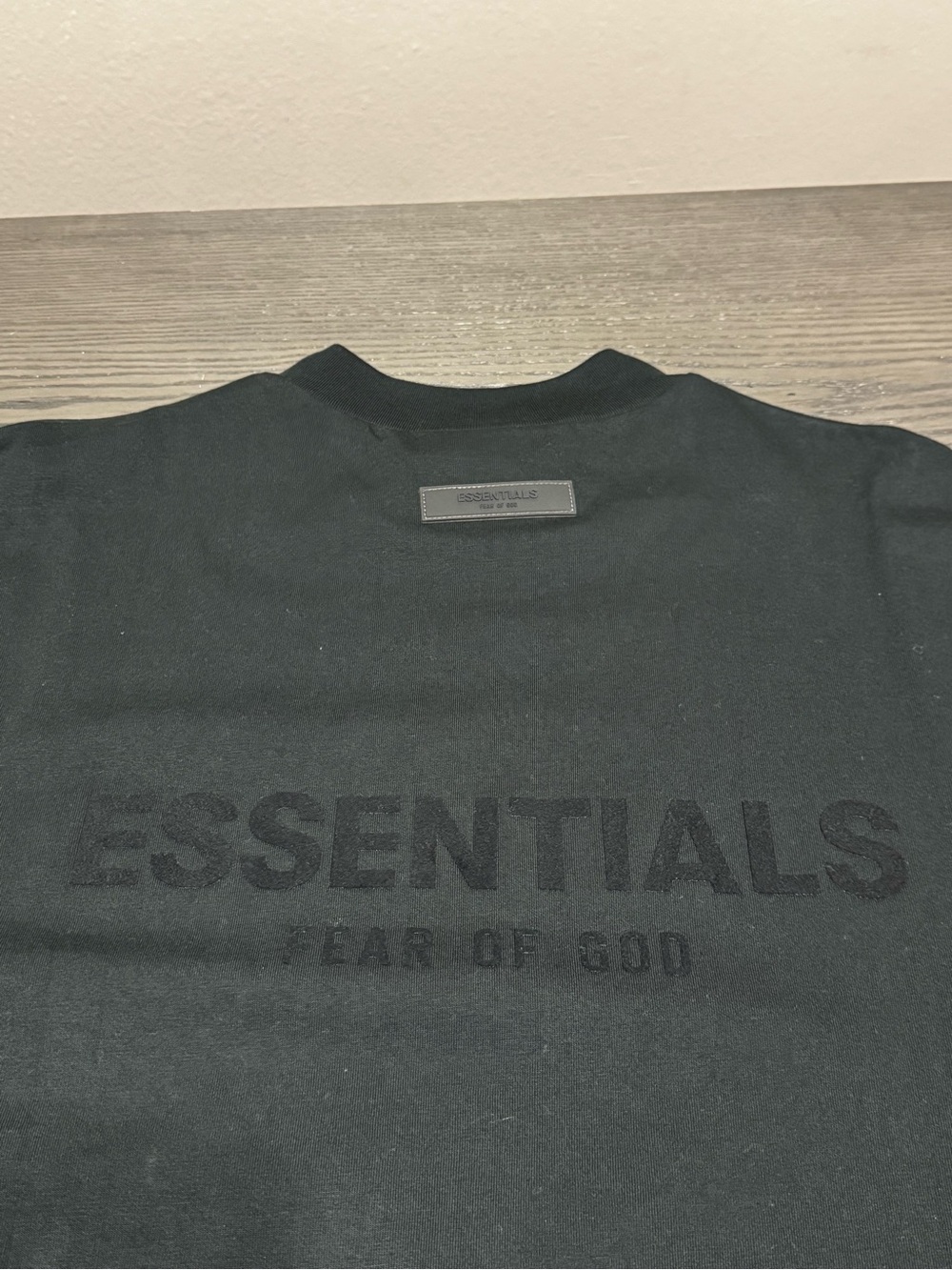 Essentials Men's Black Crewneck Shirt with Embossed Logo